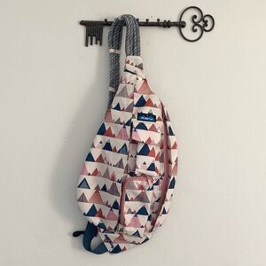 KAVU Rope Sling Crossbody Bag Mountain Print Pink Blue